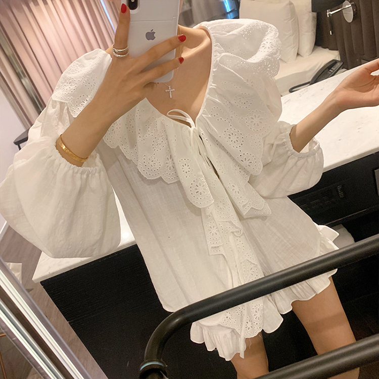 Women's Sleepwear Summer Women's Embroidery Lace Linen Pajama Sets TopsShorts.Vintage Ladies Girl Ruffles Pyjamas set.Cute Linen Lounge Slee