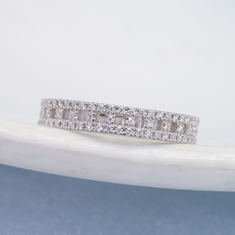 With Side Stones AEAW 0.37CTW D Color Ring Classic Tension Set 10K Real Solid White Gold Round for Women 230320