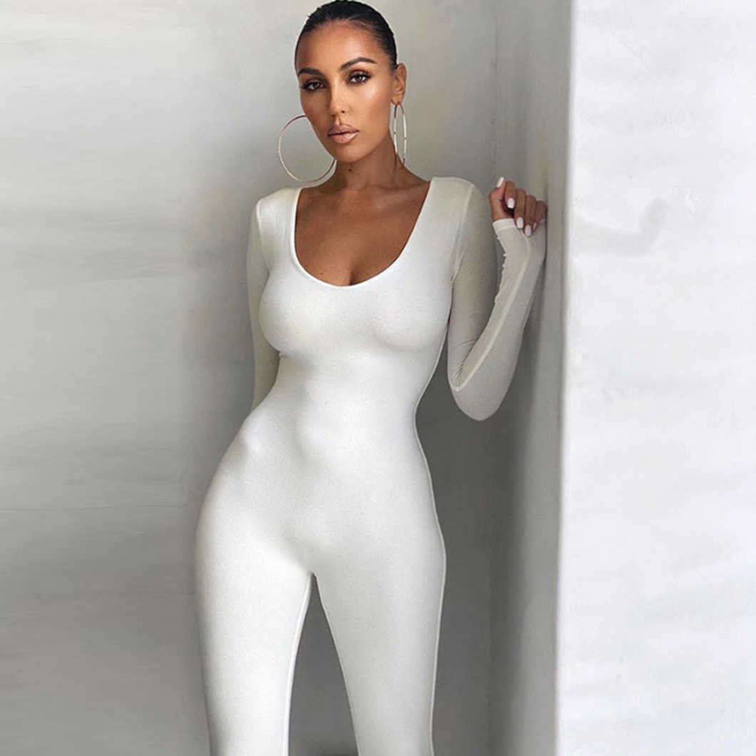2023 Spring Women's New Low Neck Tight Long Sleeve High Waist Solid Sports Fitness Bodysuit