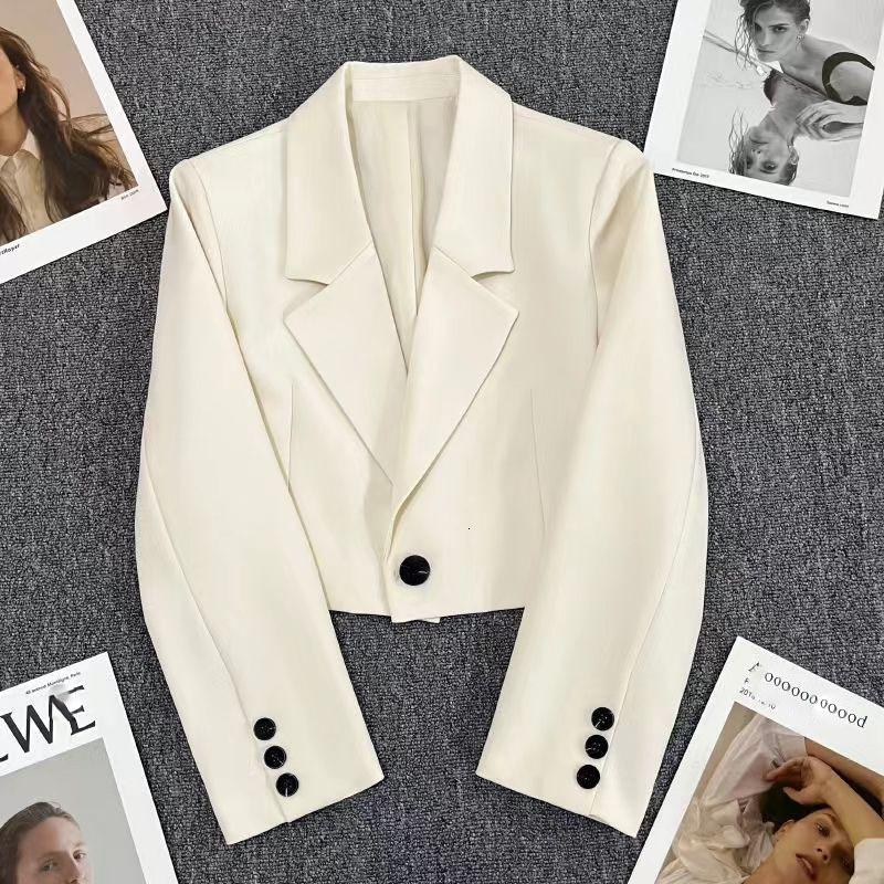 Women's Suits Blazers Lucyever Korean Cropped Blazer Solid Color Simple Singlebutton Outwear Teens Allmatch Long Sleeve Office Suit Jacket 230321