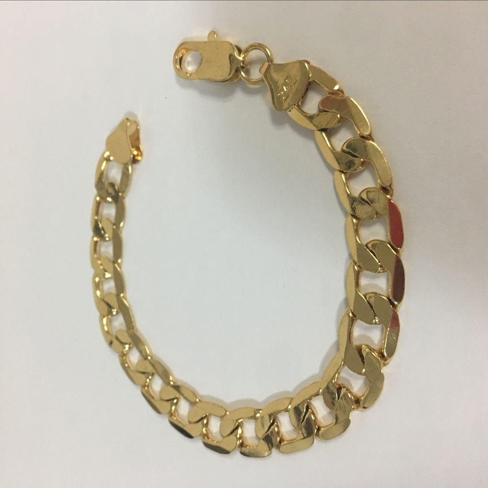 Charm Bracelets wholesale 24k gold GP 10MM men's curb link chain bracelet 20CM.Fashion Gold COLOR men Jewelry Bracelets for men 230320