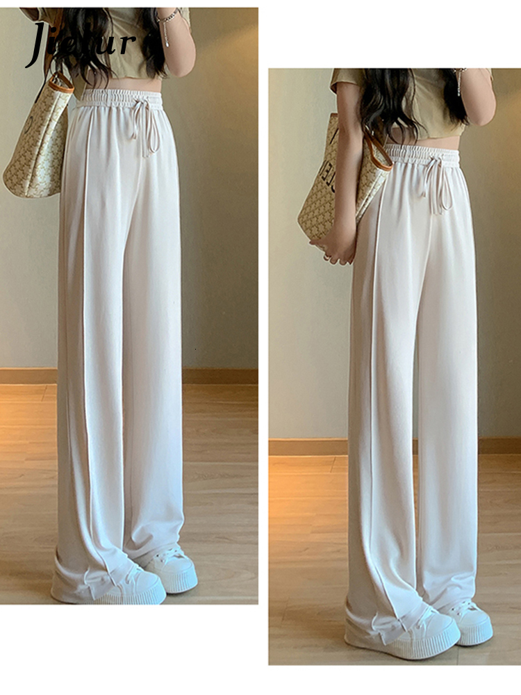 Women's Pants Capris Jielur Summer Korean Style Basic Trousers Drawstring Wide Leg Pants for Women Casual Cool Gray White Pants Female S-XXL 2303