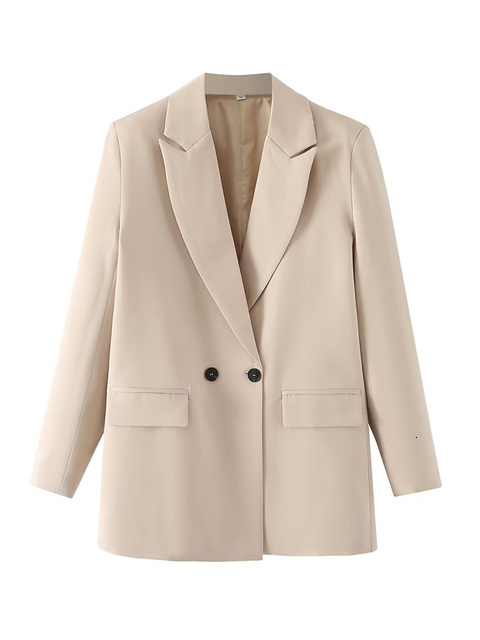 Women's Suits Blazers TRAF Women Chic Office Lady Double Breasted Blazer Vintage Coat Fashion Notched Collar Long Sleeve Ladies Outerwear Stylish