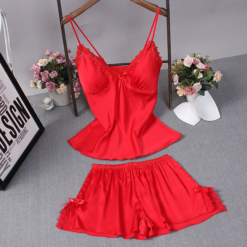 Women's Sleepwear Sexy Summer Womens 2PC Robe Bath Gown Strap Top Pants Pajamas Sets Sleepwear Lady Home Wear Nightgown Suit Sleepshirts M-XXL 23