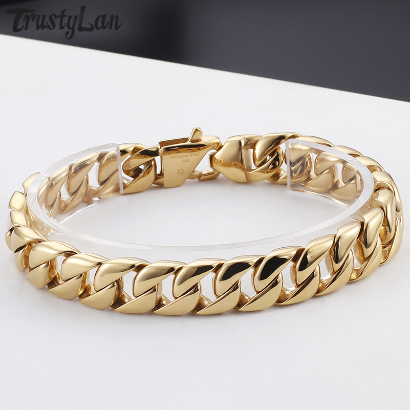 Charm Bracelets Gold Plated Stainless Steel Miami Cuban Curb Link Chain Bracelet for Men Classic Friends Men's Bracelets Jewelry Accessories 2303