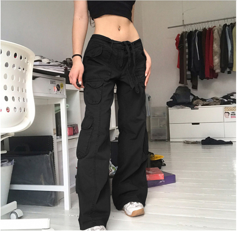 Women's Pants Capris Retro gray overalls wide leg cargo women pants women's trousers sexy low waist loose casual trousers vintage streetwear