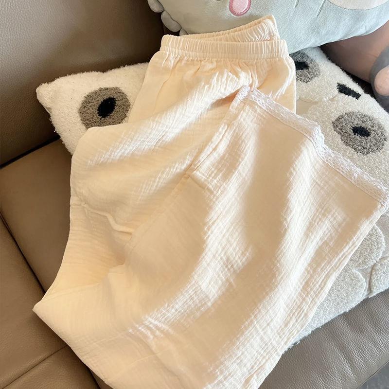 Women's Sleepwear M-5XL Korean Version Pajamas Women Sleepwear Cotton Yarn Cardigan Long-Sleeved Suit Embroidery Plus Size Home Wear Clothes 2303