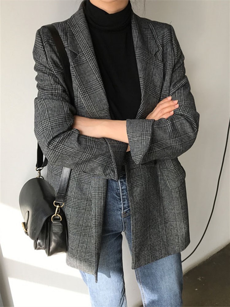 Women's Suits Blazers Spring Women Casual Plaid Elegant Formal Jackets Office Ladies Vintage Business Blazer Femme Fashion Workwear Tops 230321