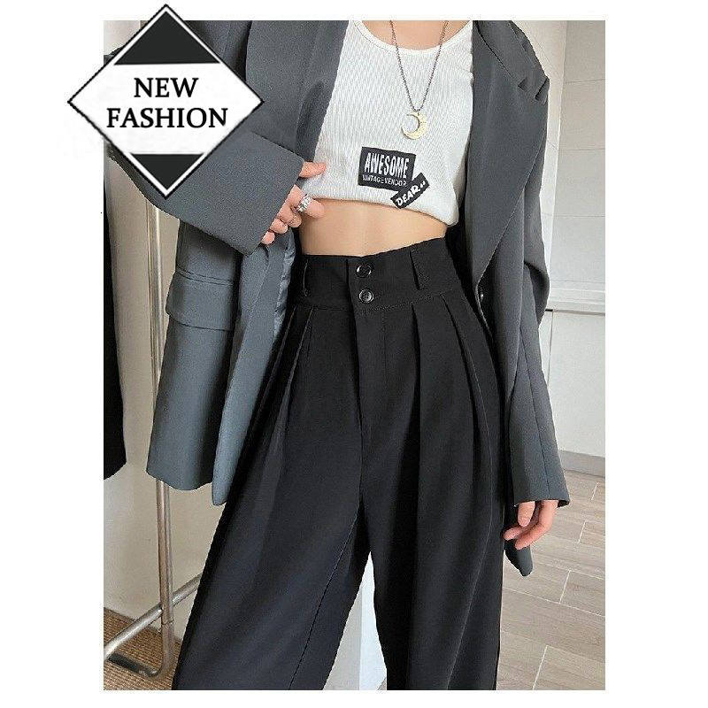 Women's Pants Capris Casual High Waist Loose Wide Leg Pants Women Spring Autumn Female Gray Black Suit Pants Ladies Streetwear Long Trousers 2303