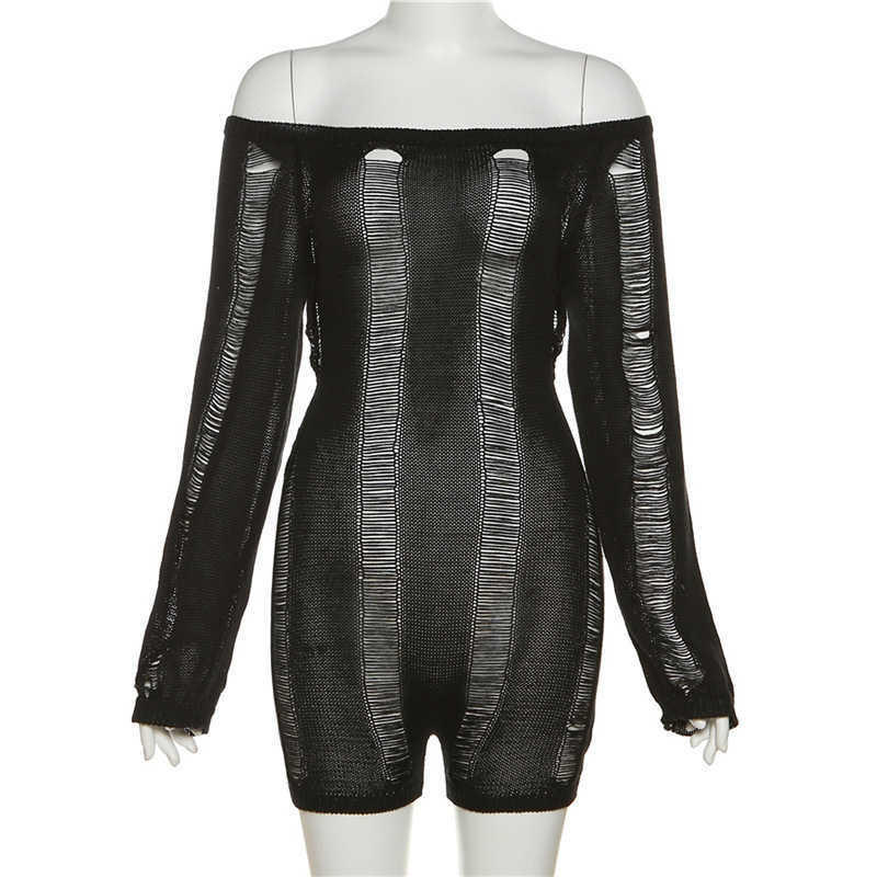 2023 Womens jumpsuits amp rompers New Sexy One-shoulder Hollow Hole Open Back Knitted Wrapped Hip Slim Bodysuit