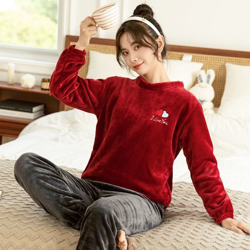 Women's Sleepwear Winter Pajamas Set Casual Cartoon Full Sleepwear For Women Warm Thick Pyjama Women's Flannel Fashion Homewear Clothes Plus