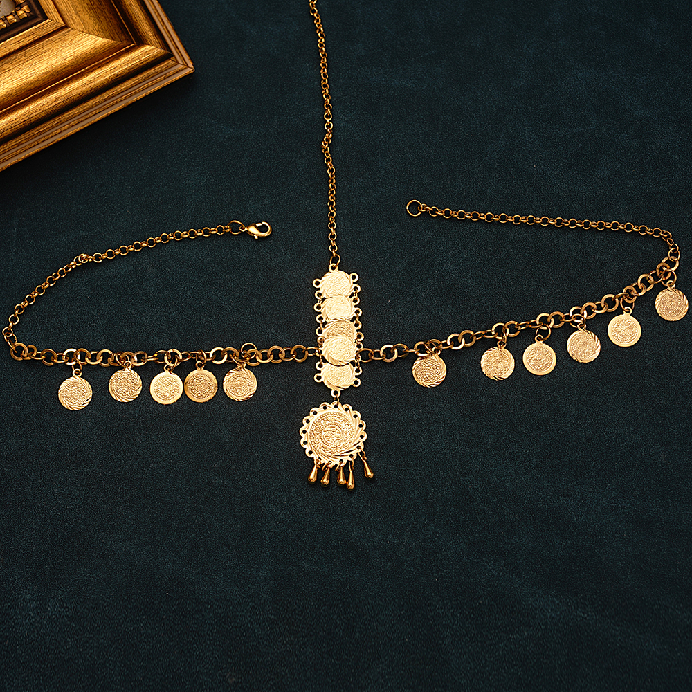 Wedding Hair Jewelry Arabic Coin Head Chain for Women Gold Plated Wedding Hair Accessories Bridal Ethnic Hair Pins and Clips Bijoux De Front Mariage 2