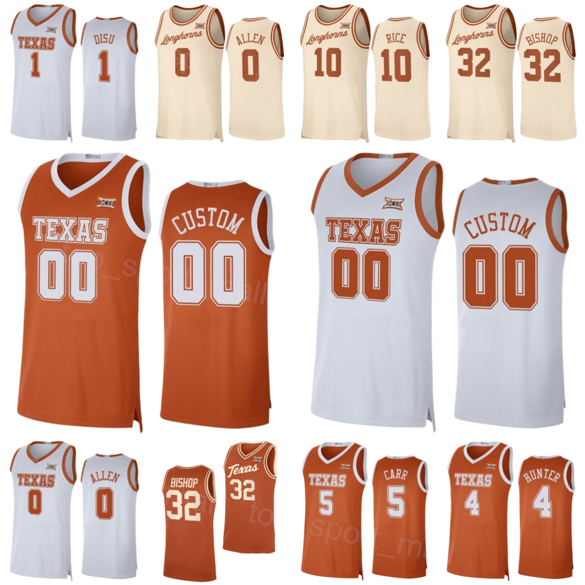 College Basketball Texas Longhorns Jersey 5 Marcus Carr 10 SirJabari Rice 0 Timmy Allen 4 Tyrese Hunter 1 Dylan Disu 32 Christian Bishop University Stitched NCAA