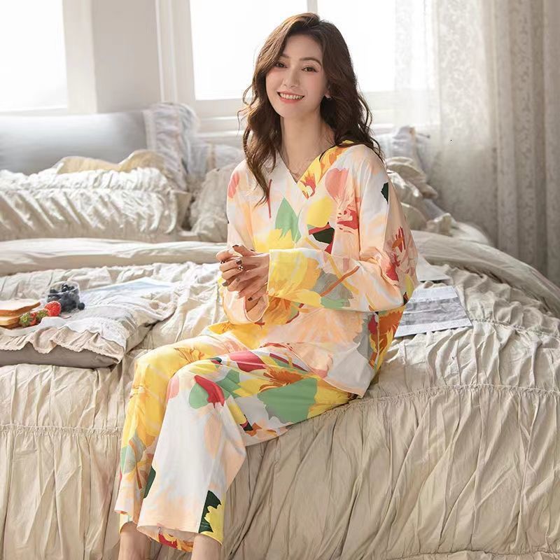 Women's Sleepwear Spring Autumn Women's Sleep Lounge Pajama Long Sleeved Woman Pajama Set Cartoon Pyjamas Cotton Sleepwear M L XL XXL XXXL F
