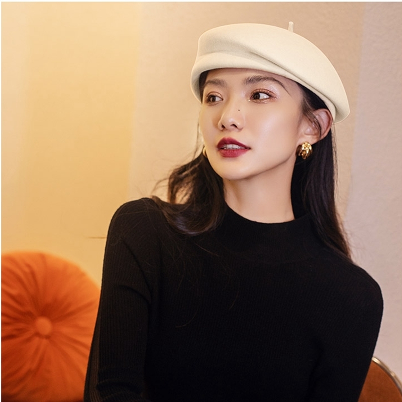 Berets Hepburn Style 100 Australia Wool Beret Girl Cute Painter Hat Lady Cloche Felt Pillbox Cap 230321