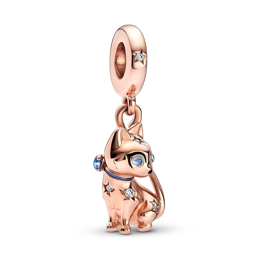 Rose Gold Series 925 Sterling Silver Flamingo Cat Rose Flower Dangle Charm Bead Fit S925 Snake Bracelet DIY Jewelry