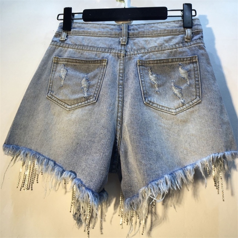 Women's Shorts Summer Fashion Denim Short Women High Street Style Sequins Loose Hole Tassel Female Fit Wild Clothing 230320