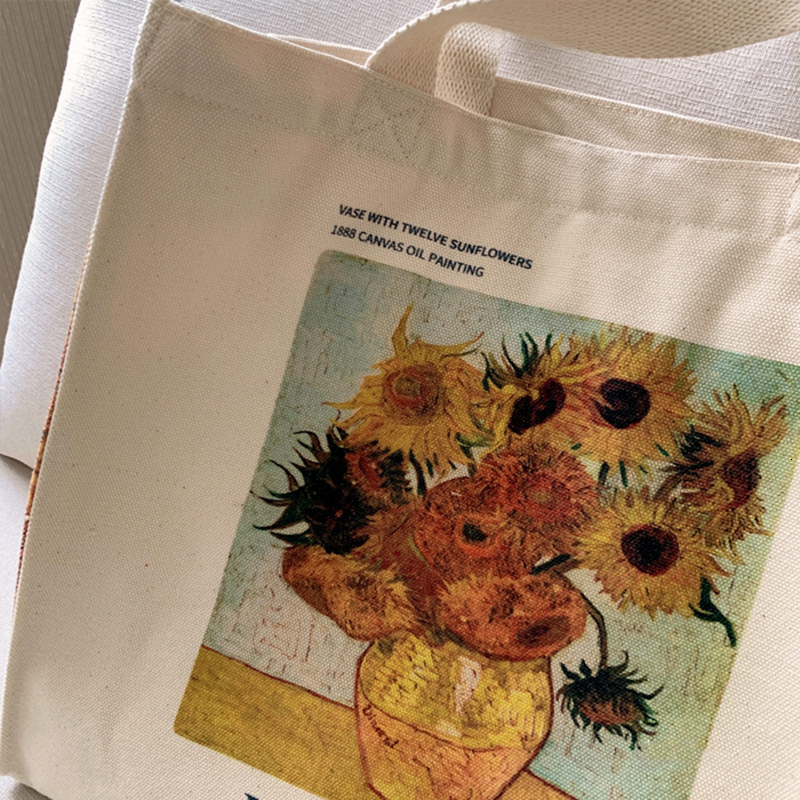 Evening Bags Poetry Lifest Van Gogh sunflower Classic Thick Cotton Canvas Bag Style Zipper Single Shoulder Shopping Tote bag 230321