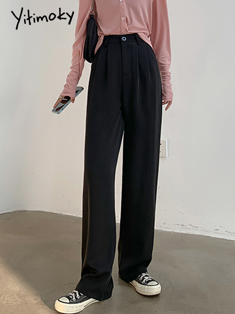 Women's Pants Capris Yitimoky Spring Casual Suit Pants Women Elegant Office Ladies Work Wide Leg Straight Bottoms Sweatpants Women Baggy Korean 2