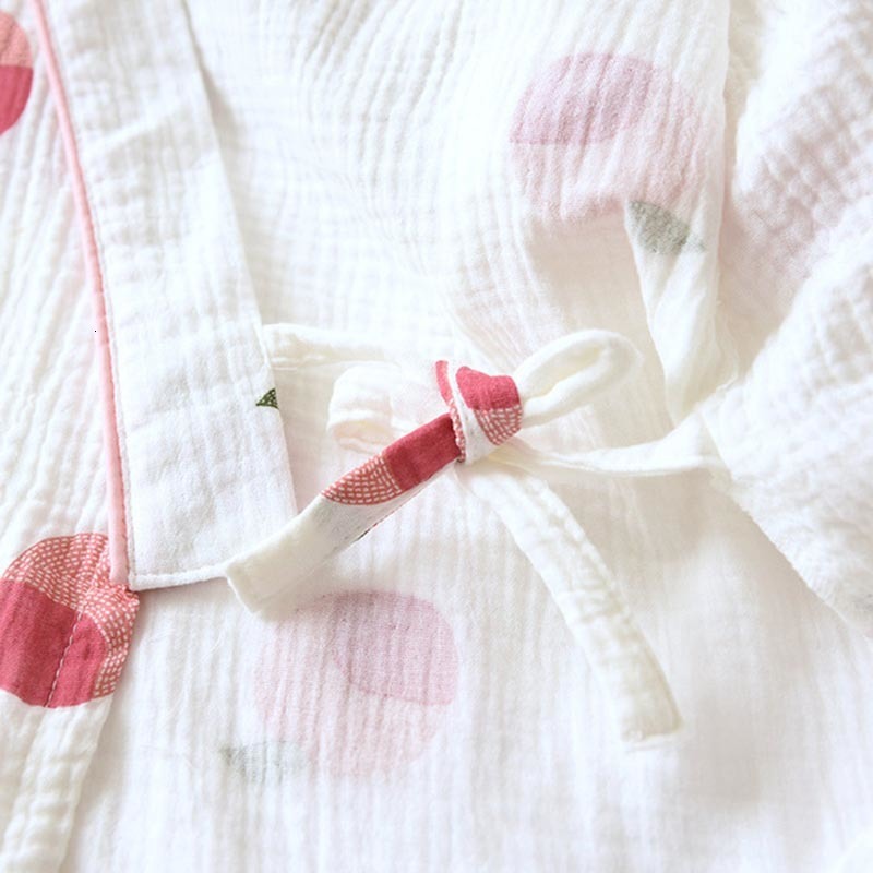 Women's Sleepwear Cartoon Peach Print Girls Fresh Style Short SleeveShorts 2Pcs Kimono Style Household Pajamas Set Comfort Gauze Cotton Sleepwer 