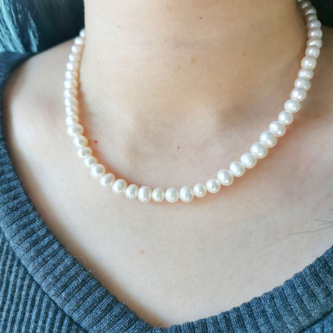 Beaded Necklaces 6mm White Freshwater Pearl Necklace 14K Gold Filled Extension Chain Elegant Pearls Beaded Statement Necklace Collier Perles 230320