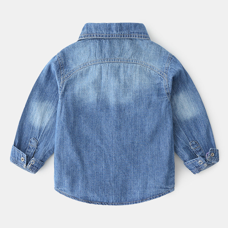 Kids Shirts Spring Autumn 2 3 4 6 8 10 12Years Children Clothing Turndown Collar Long Sleeve Pocket Denim Shirts For Baby Kids Boys 230321
