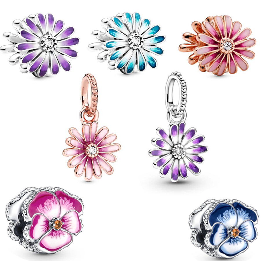 2024 New 925 Sterling Silver Flower Wer Charm Fit S925 Snake Bracelet Round Bead DIY Woman Jewelry