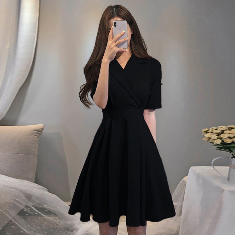 Casual Dresses Dress Women Fashion Summer Slim A-line Office Lady Formal Elegant Korean Style Trendy Short Sleeve Vintage Retros Double-layer 230321