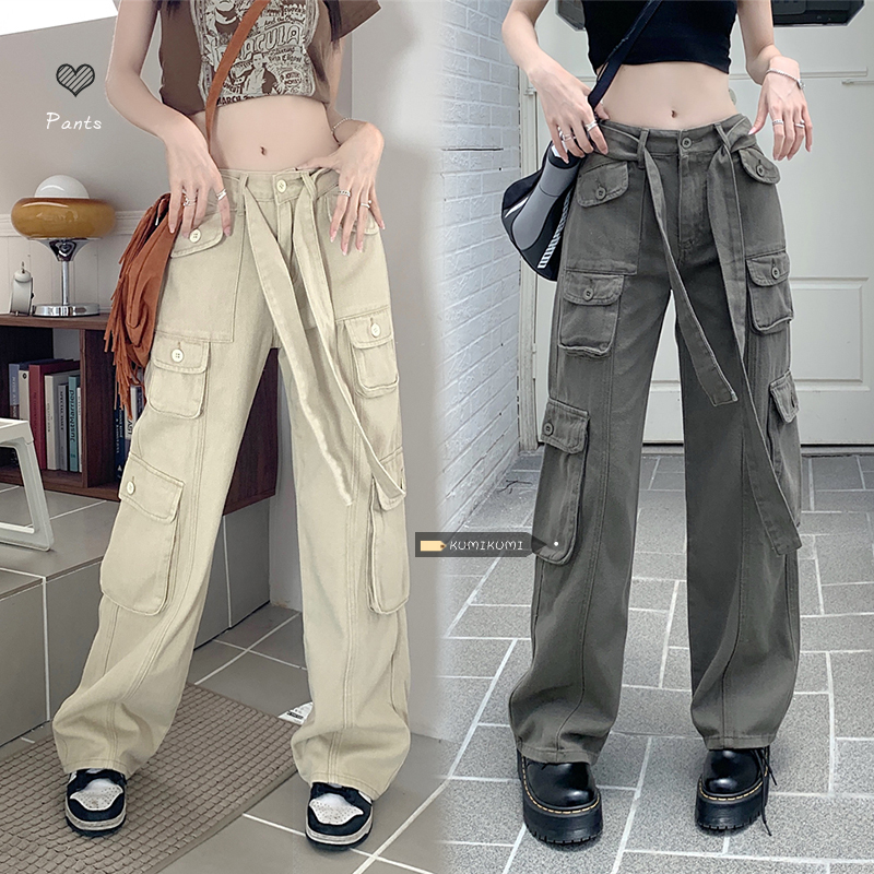 Women's Pants Capris Harajpee Women Retro Jeans Women's High Waist Straight Pants Summer Safari Style Loose Wide Leg Pants Overalls Long Pan