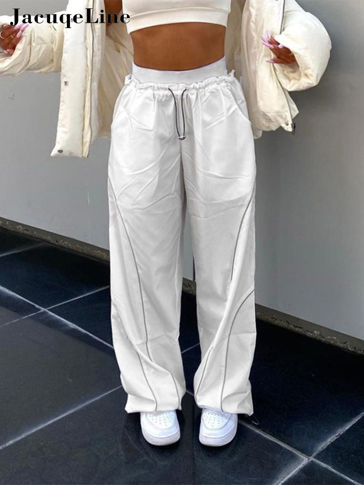 Women's Pants Capris Jacuqeline Loose Wide Leg Baggy Pants Women Hippie Casual Streetwear Low Waist Cargo Trousers Contrast Stitching Sweatpants 