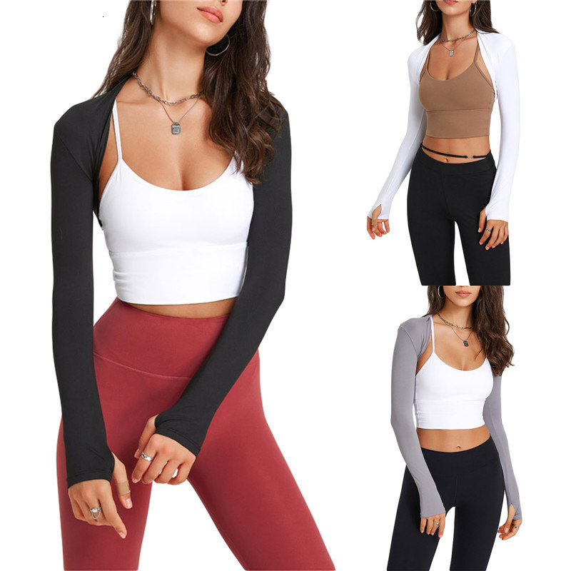 Womens TShirt Women Long Sleeve Bolero Shrug Yoga Open Front Cropped Cardigan Sleeves to Cover Arms Workout Tops for Exercise Sports Gym Y2k 230321