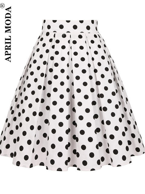 Skirts Retro Vintage Women Midi High Waist Cotton 3XL Casual Streetwear Daily 60s Polka Dot Pinup Rockabilly Skater 230321