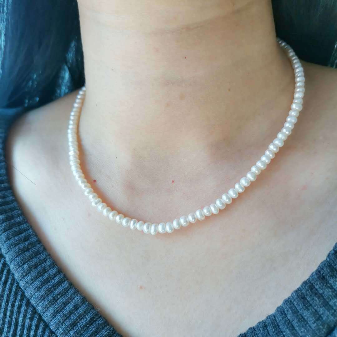 Beaded Necklaces 4mm White Freshwater Pearl Necklace 14K Gold Filled Adjustable Chain Pearls Beaded Exquisite Choker Collier Perles Perlas Women 23032