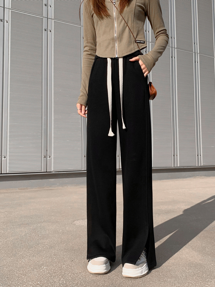 Women's Pants Capris Gray sports wide-leg pants women's spring autumn mopping high-waisted straight-leg lazy slit casual flared pants 230321