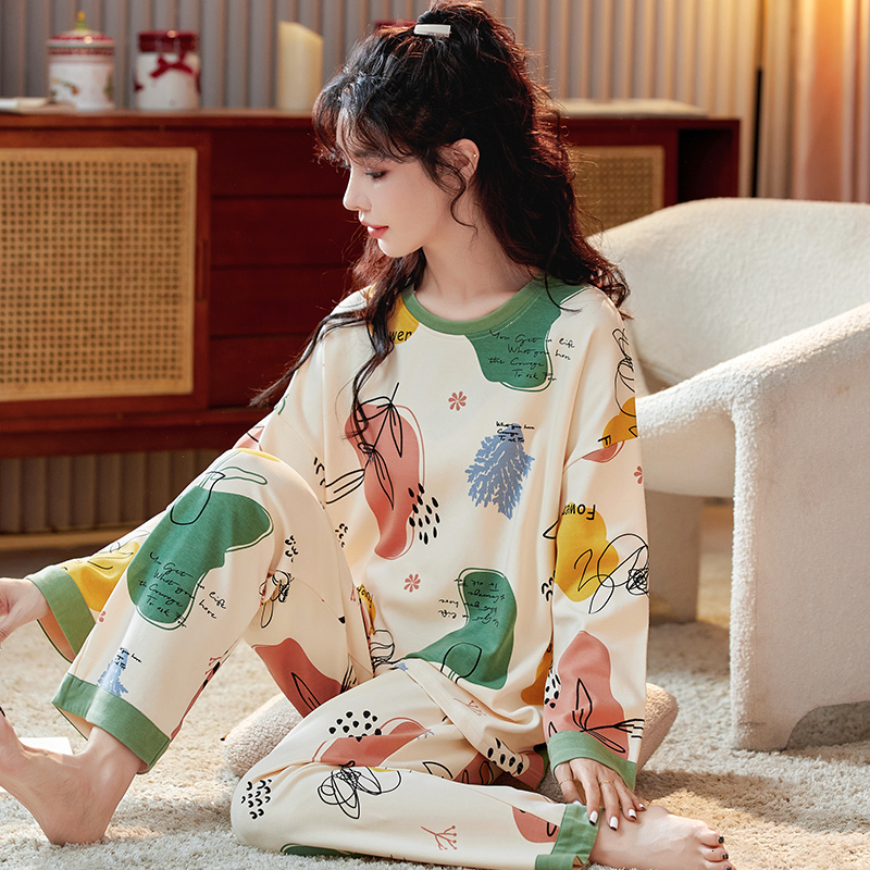 Women's Sleepwear Spring Autumn Women's Sleep Lounge Pajama Long Sleeved Woman Pajama Set Cartoon Pyjamas Cotton Sleepwear M L XL XXL 5XL Fa
