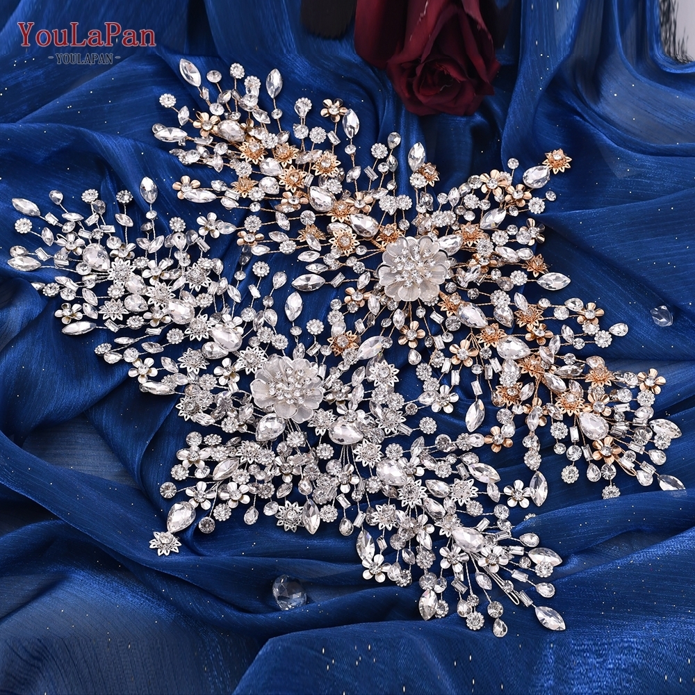 Wedding Hair Jewelry YouLaPan HP456 Fashion Bridal Hair Accessories Alloy Flower Wedding Crown Forehead Jewelry for Wedding Pageant Brides Headband 23