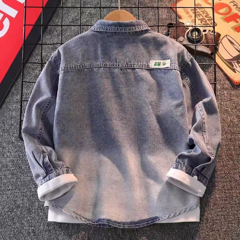 Kids Shirts Casual Denim Shirt for Kids Spring Autumn Turn-down Collar Clothes Teenager Boys Cotton Children Jean Coat 5 6 7 8 9 10Y Blouse 230321
