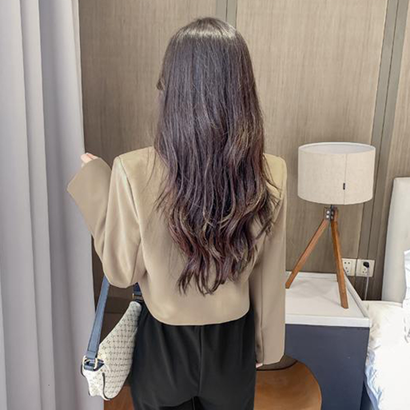 Women's Suits Blazers Lucyever Korean Cropped Blazer Solid Color Simple Singlebutton Outwear Teens Allmatch Long Sleeve Office Suit Jacket 230321
