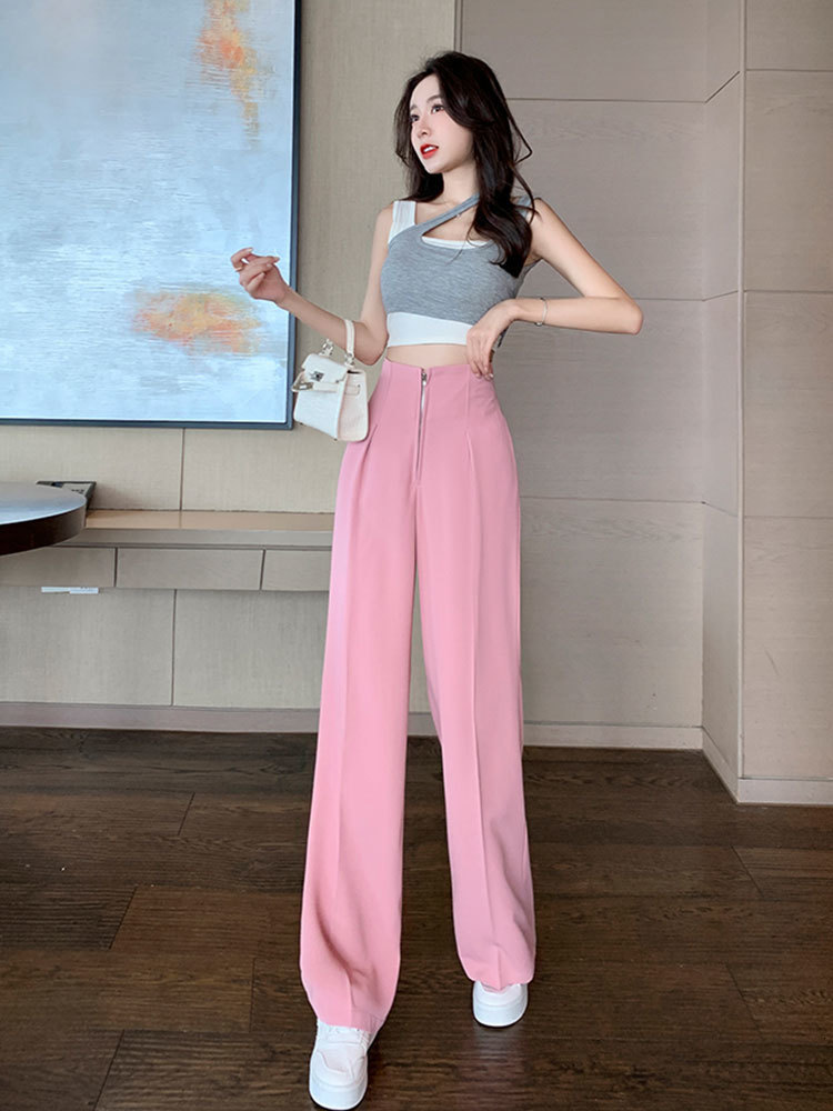 Women's Pants Capris JXMYY Pure Relief High-Waist Zipper Loose Drape Thin Section Women's Wide-Leg Straight Suit Slim And Versatile Trousers