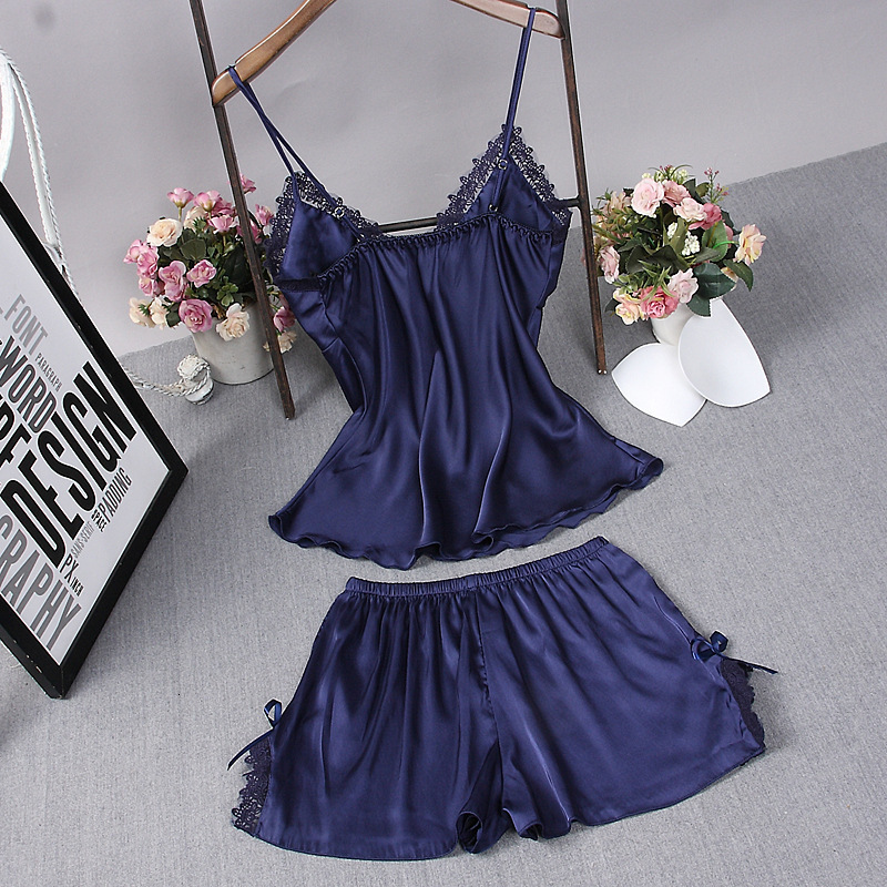 Women's Sleepwear Sexy Summer Womens 2PC Robe Bath Gown Strap Top Pants Pajamas Sets Sleepwear Lady Home Wear Nightgown Suit Sleepshirts M-XXL 23
