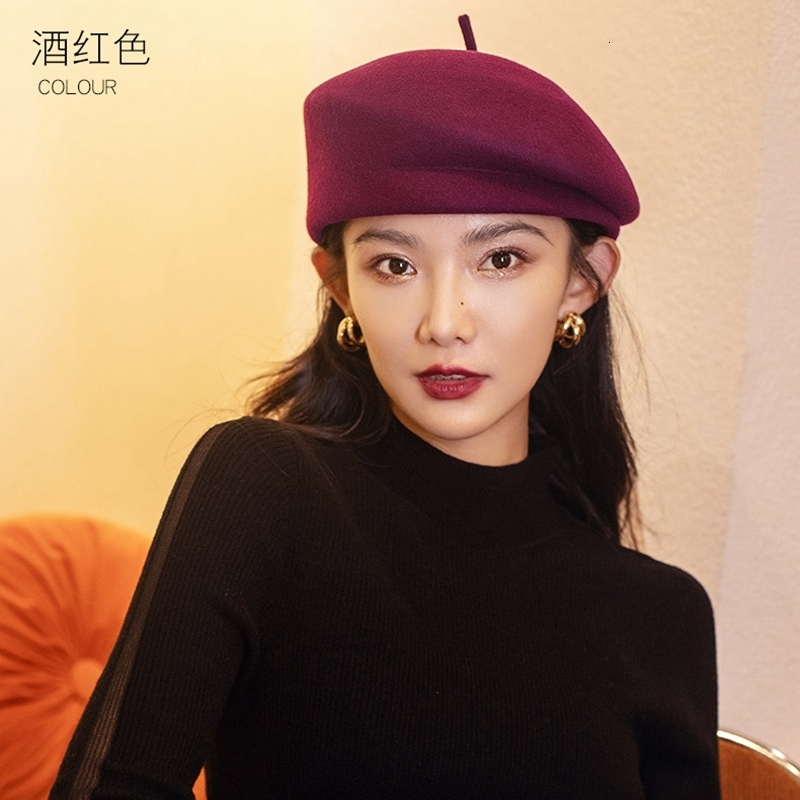 Berets Hepburn Style 100 Australia Wool Beret Girl Cute Painter Hat Lady Cloche Felt Pillbox Cap 230321