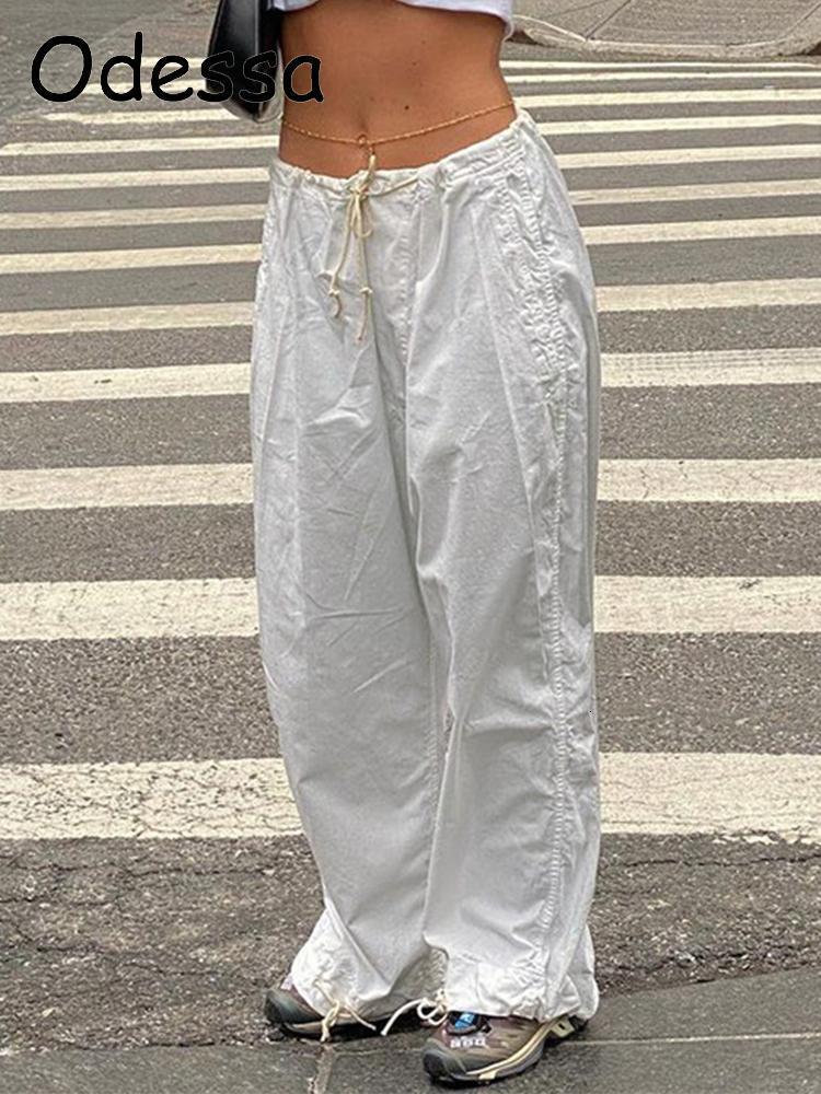 Women's Pants Capris Odessa Chic Oversized Cargo Pants Women 90s Streetwear Hip Hop Style Baggy Adjustable Waist Drawstring Y2K Female Long Pant 