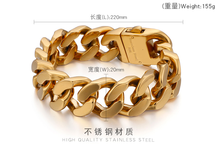 Charm Bracelets Fashion Men Silver Color Gold Stainless Steel Heavy Chunky Link Chain Bracelets Bangles Jewelry 230320