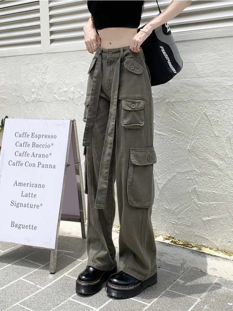 Women's Pants Capris Harajpee Women Retro Jeans Women's High Waist Straight Pants Summer Safari Style Loose Wide Leg Pants Overalls Long Pan