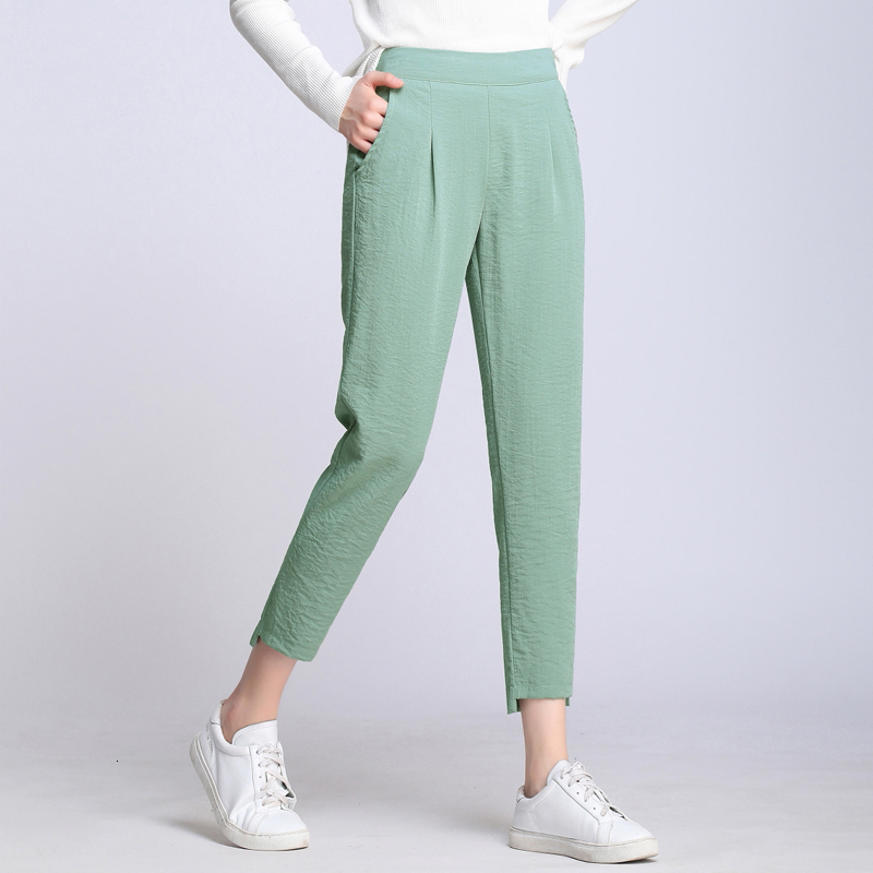 Women's Pants Capris Women Casual Harajuku Spring Summer Trousers Solid Elastic Waist Cotton Linen Pants Ankle Length Harem Pants S-4XL 230321