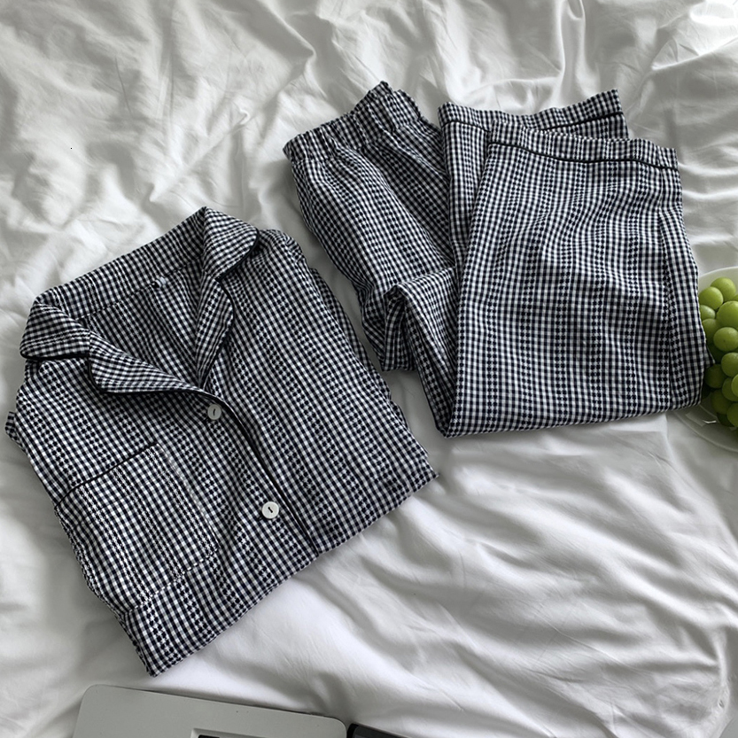 Women's Sleepwear Elegant Plaid Pajama Sets Women Simple Single Breasted Ins Homewear Nighty Soft Tender Harajuku Gentle Nightwear Casual 230321