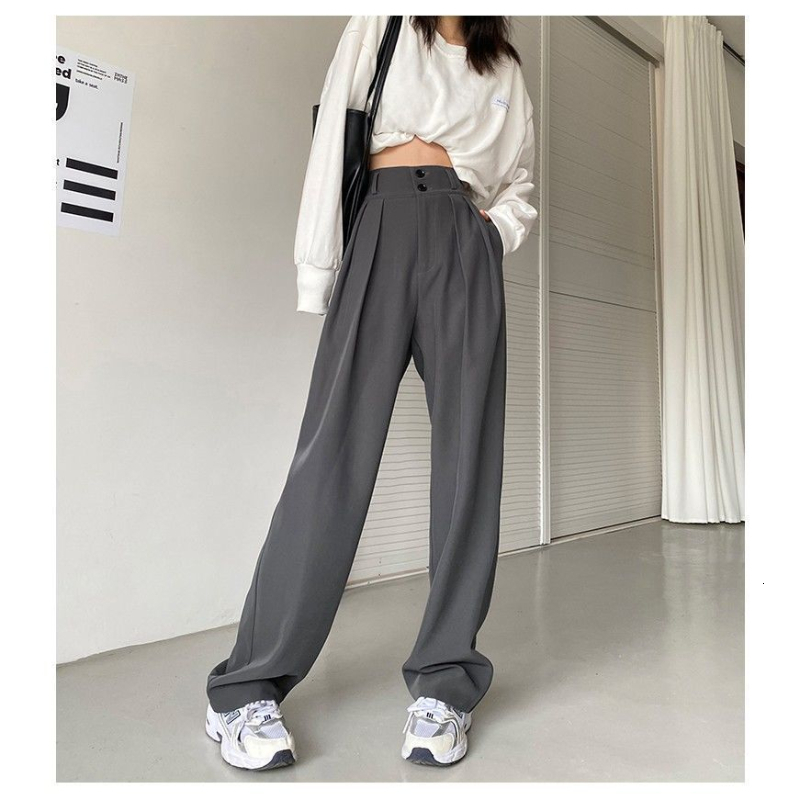 Women's Pants Capris Casual High Waist Loose Wide Leg Pants Women Spring Autumn Female Gray Black Suit Pants Ladies Streetwear Long Trousers 2303