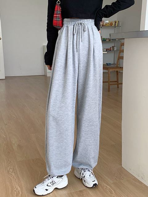 Women's Pants Capris JMPRS Gray Women Sweatpants Autumn Baggy Fashion Oversize Sports Pants Black Lace Up Spring Cotton Joggers Streetwear Trouse