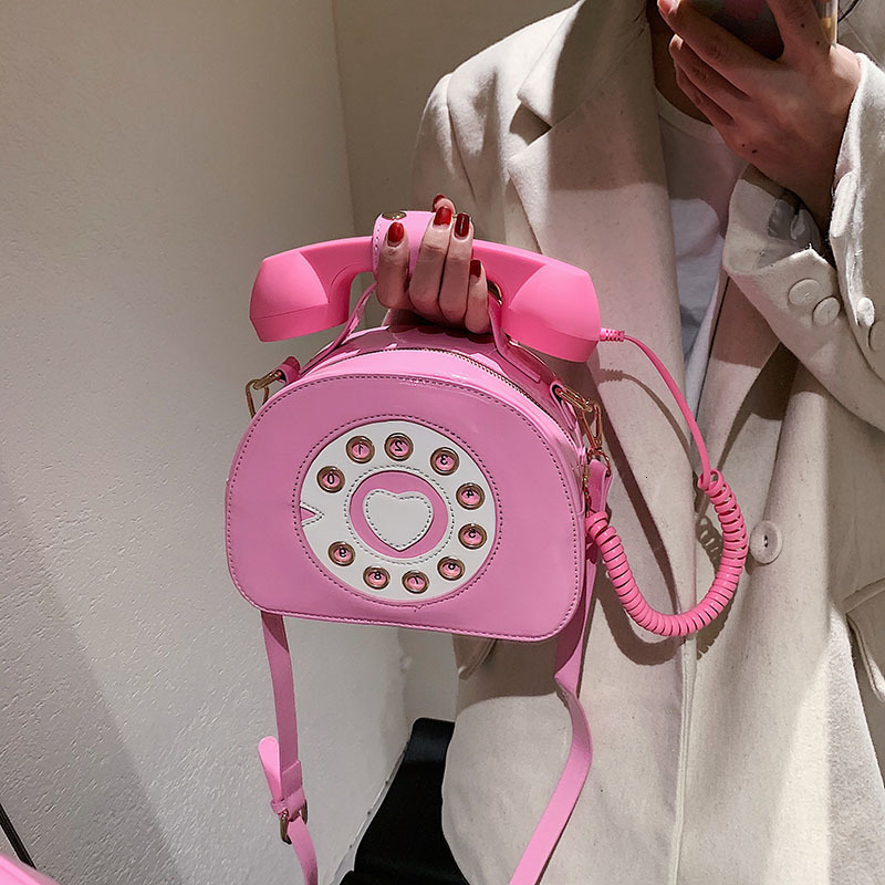 Evening Bags Telephone Shaped Purses PU Handbags for Women Retro Phone Top Handle Shoulder Crossbody Bag Female 230321