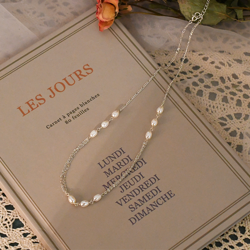 Beaded Necklaces ASHIQI Natural Freshwater Pearl 925 Sterling Silver Chain Necklace for Women Multilayer Jewelry 230320